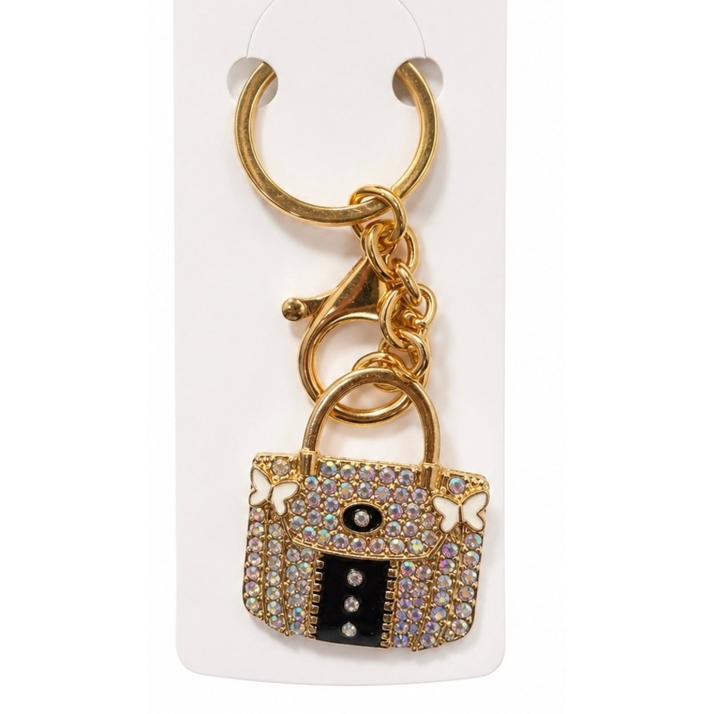 New Mint Handbag Keychain Gold Rhinestone Butterfly Bag Charm Black Purse Silver
